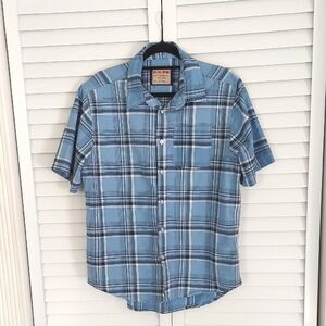 Saint Gianfranco Shirt, Sz L, Blue Plaid, Classic‎ Buttondown, Short Sleeves